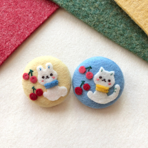 フェルトくるみボタン(大)2点セット春待ちさくらんぼ。 ボタン せん