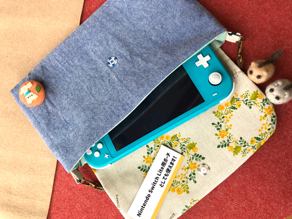 Nintendo Switch（携帯モード）＆Switch lite サイズ　ミニバッグ×ボタンワンコと葉っぱ 4枚目の画像