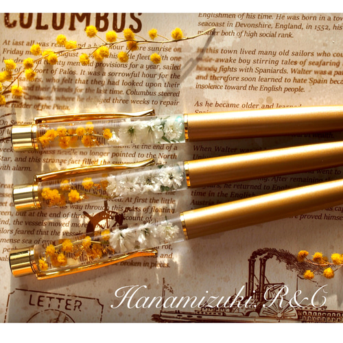 No.723 イタリアミモザ＆リーフ♡固まるハーバリウムペン立て 【公式通販】