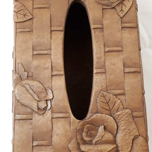 木彫りのティッシュボックス(薔薇) その他インテリア雑貨 Yuyomake0120