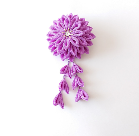 七五三・卒業式つまみ細工髪飾りリボン&お花・紫(小) 4枚目の画像