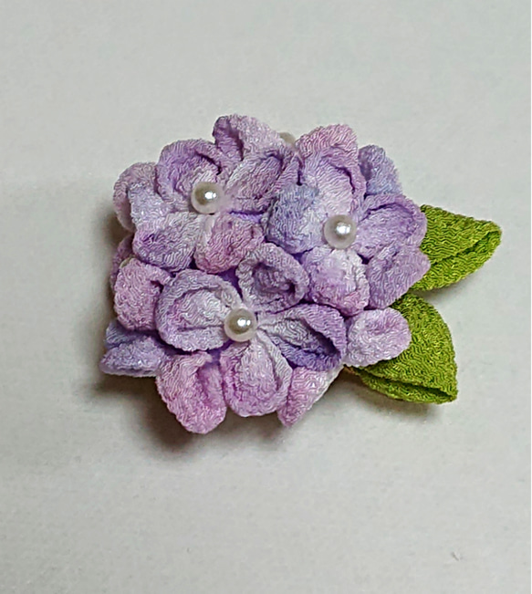 つまみ細工紫陽花ブローチ&髪飾り 1枚目の画像