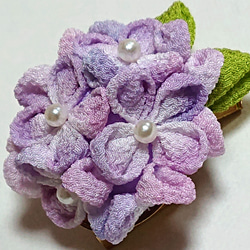 つまみ細工紫陽花ブローチ&髪飾り 2枚目の画像