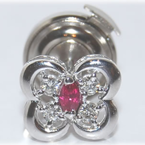遺品整理　アンティーク　ヴィンテージ　リボンデザイン　ダイヤモンド　ルビー K18WG ルビー&ダイヤモンド 蝶デザインオリジナル ラペルピン