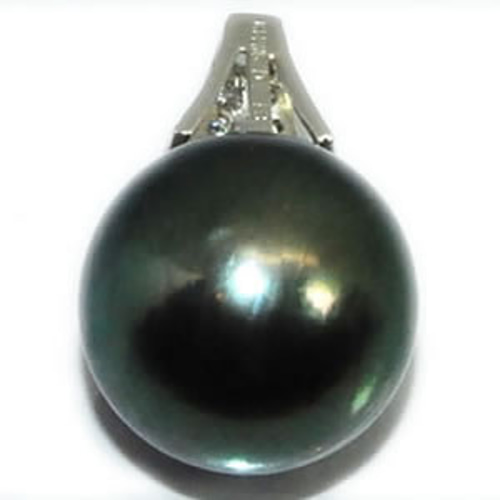 南洋タヒチパール*ペンダントK14/WG K14WG 南洋黒蝶タヒチパール-13mm&ダイヤモンド ペンダント トップ