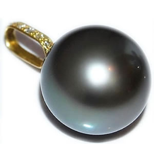 K18 南洋黒蝶真珠 タヒチパール約12.9mm&ダイヤモンド シンプル ペンダントトップ