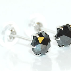 Pt ブラックダイヤモンド-1.00ct ローズカット シンプル 6本爪 スタッドピアス 1枚目の画像