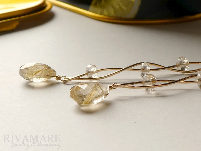 Creema限定 ゴールデンルチル ルチルクォーツ シャンパンクォーツ ゴールドスパイラル K14GF ピアス 5,925円