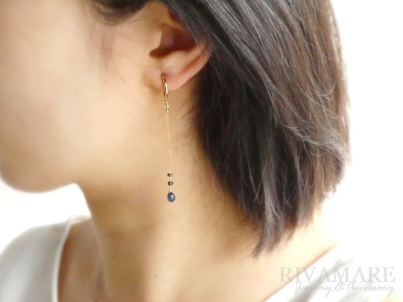伝統的な青い宝石 ブルーサファイア ドロップ ボタンカット ロング 