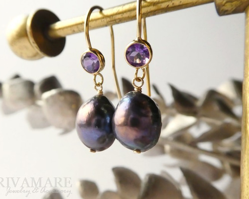 022P☆【高品質✨】ピアス　一粒パール　フック　ブラック　シルバー　淡水黒真珠 022Pp【高品質✨】ピアス 一粒パール フック ブラック シルバー