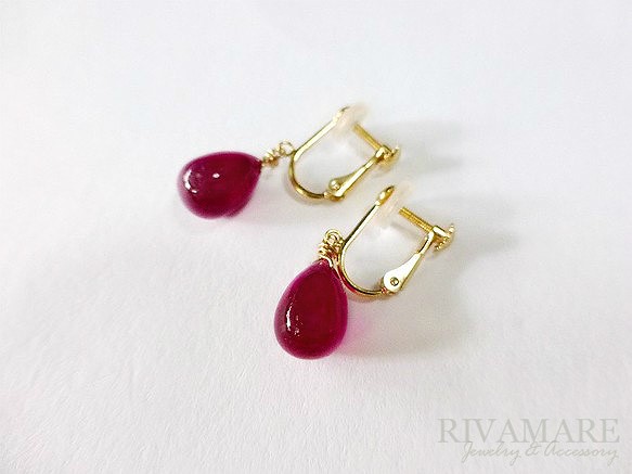 K10YG ルビー イヤリング 約9～10mm プレーンドロップ スムース シンプル「美しき幻想のポルトボヌール」