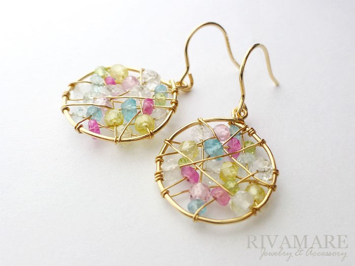 「ときめきボンボニエール」ピンクサファイア ペリドット アクアマリン イエロージルコン アパタイト クリスタル ピアス