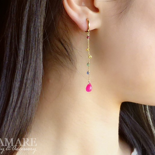 オレンジサファイア・ジルコンフープピアス/イヤリング （EARRINGS 