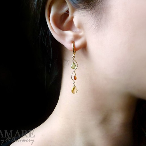 14kgfグロッシュラーガーネット・イエローアパタイトピアス/イヤリング 14kgfグロッシュラーガーネット・イエローアパタイトピアス