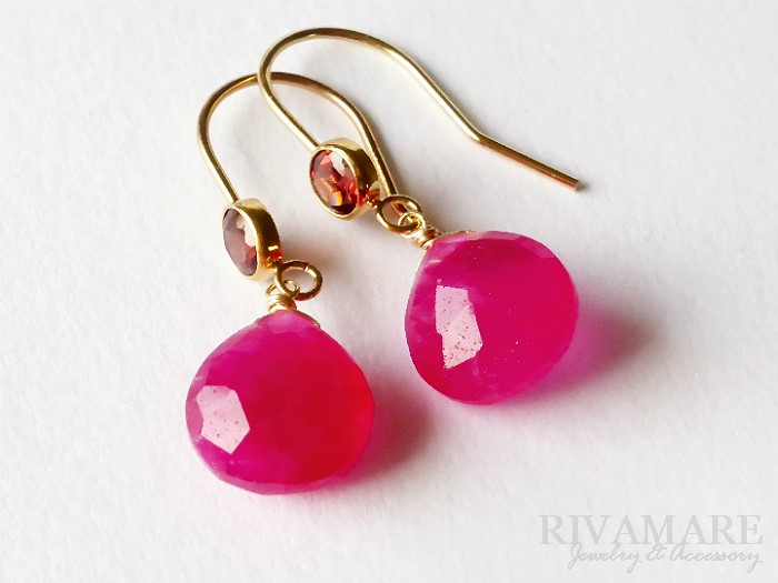 フューシャピンクカルセドニー マロン ガーネット ファセットカット ジュエルピアス 天然石ハンドメイド