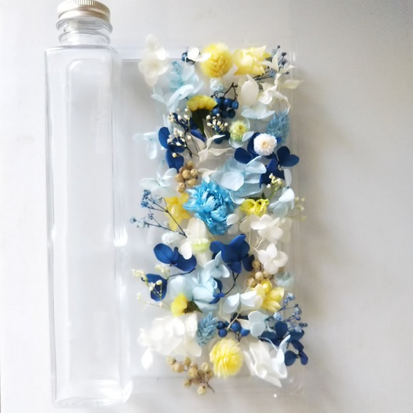 【2021夏新作】ハーバリウム制作　花材　瓶付　ブルー　涼しげ　夏色　プリザーブドフラワー　母の日　お家時間　ギフト　 1枚目の画像