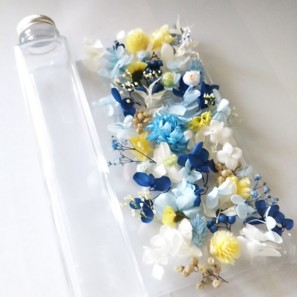 【2021夏新作】ハーバリウム制作　花材　瓶付　ブルー　涼しげ　夏色　プリザーブドフラワー　母の日　お家時間　ギフト　 2枚目の画像