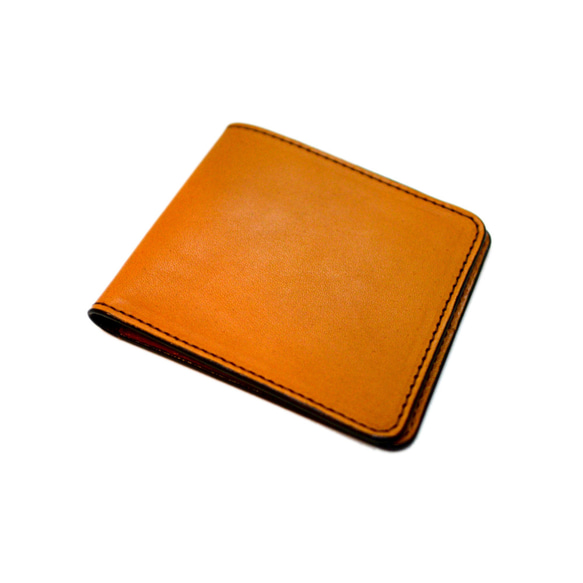 薄い折り財布（キャメル）：サツバサミ4ポケット（栃木レザー使用） 1枚目の画像