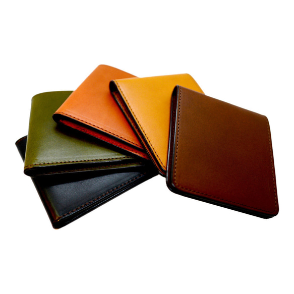 薄い折り財布（オレンジ）：サツバサミ4ポケット（栃木レザー使用） 2枚目の画像