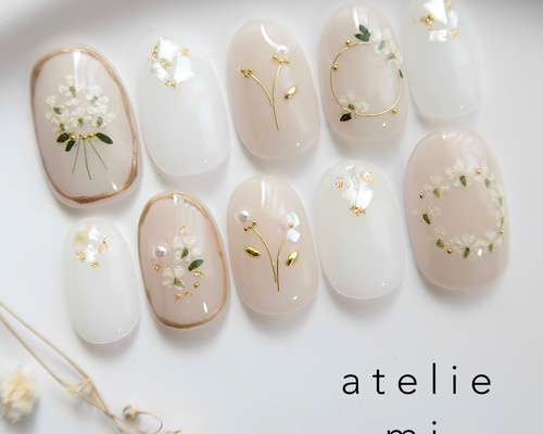 ♡涼しげドライフラワー♡ ネイルチップ　ハンドメイド ♡涼しげドライフラワー♡ ネイルチップ ハンドメイド