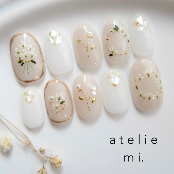 ドライフラワーブーケ&リースのナチュラルネイルチップ*ブライダル  