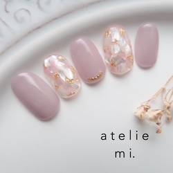 キラキラシェルのシンプルネイルチップ*ブライダルネイル 着物 ピンク