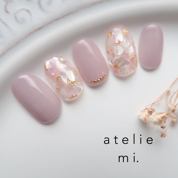 キラキラシェルのシンプルネイルチップ*ブライダルネイル 着物