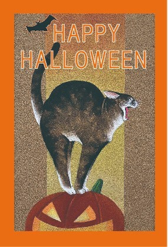 オリジナルポスター「ハロウィン・キャット」ハガキ3枚付。 1枚目の画像