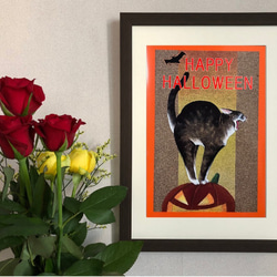 オリジナルポスター「ハロウィン・キャット」ハガキ3枚付。 2枚目の画像