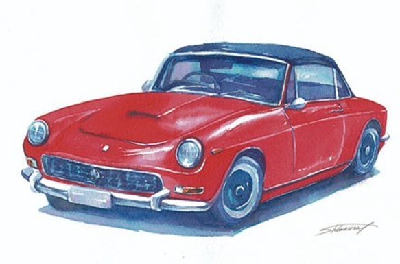 オリジナルアートA4「フェラーリ」手描き、1点物、送料無料 3枚目の画像
