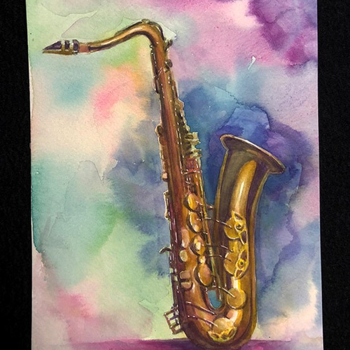 日本画 楽器 水彩画 金色フレーム 日本画 楽器 水彩画 金色フレーム