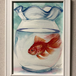 オリジナルアート作品「金魚」手描き原画、1点物、真筆 1枚目の画像