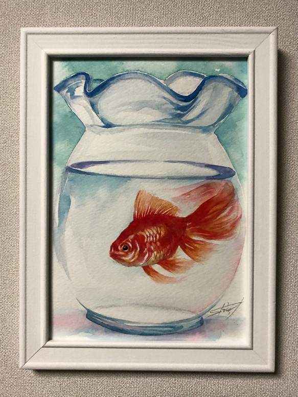 オリジナルアート作品「金魚」手描き原画、1点物、真筆 1枚目の画像