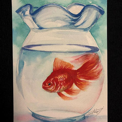 オリジナルアート作品「金魚」手描き原画、1点物、真筆 3枚目の画像