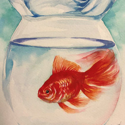 オリジナルアート作品「金魚」手描き原画、1点物、真筆 2枚目の画像