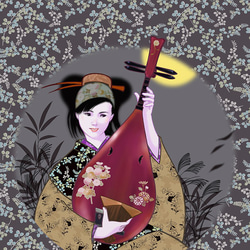 オリジナルアートA4ポスター「琵琶　秋月」 3枚目の画像