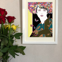 オリジナルアートA4ポスター「花帽子の女 Y」 2枚目の画像