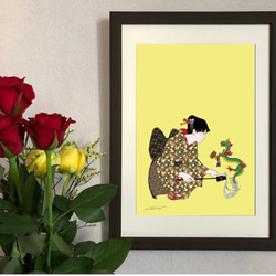 水彩アート「花とガラスの花瓶Ⅲ」手描き原画、1点物。送料無料