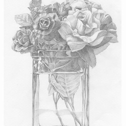 オリジナルA4ポスター「花とガラス瓶・デッサン」 1枚目の画像