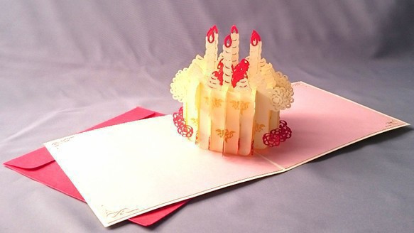 メッセージカード <バースデーケーキ> 誕生日 お祝い ポップアップ 2枚目の画像