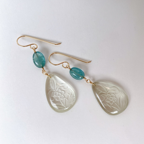 14kgfグリーンアメジストチェッカーカット・グランディディエライトピアス