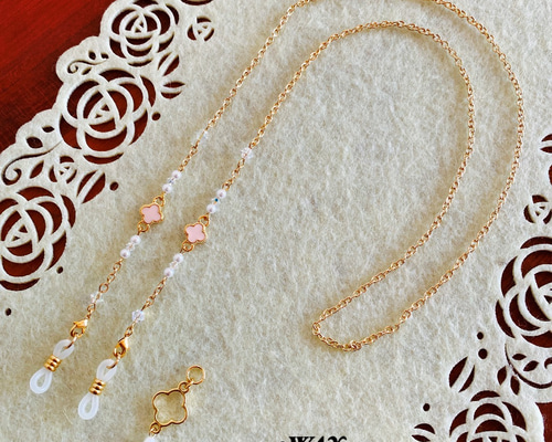 3WAY チェーン お花＆SWAROVSKIの メガネチェーン ネックレス