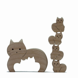 ネコの親子　こども４匹入りの木製パズル 4枚目の画像