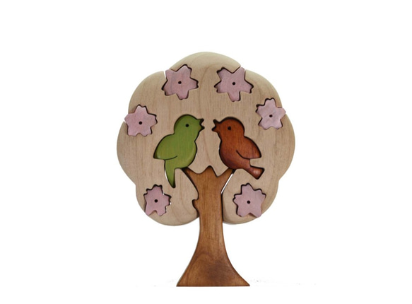 サクラと小鳥の木製パズル 3枚目の画像