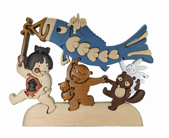 コイノボリと金太郎（色付き）の木製パズル 1枚目の画像