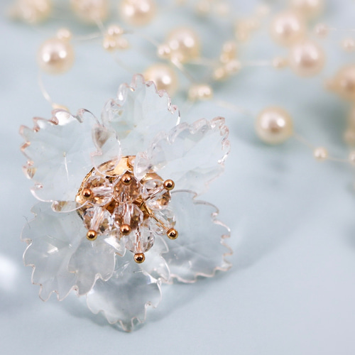 涼しげな 透明 アクリル クリスタル 大振りお花のリング/夏 涼しげな 透明 アクリル クリスタル 大振りお花のリング/夏