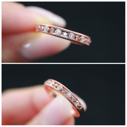 【MR11】華奢な透かしレースの指輪／K18ピンクゴールド仕上げ　キラキラCZダイヤモンド　重ね付けに 9枚目の画像