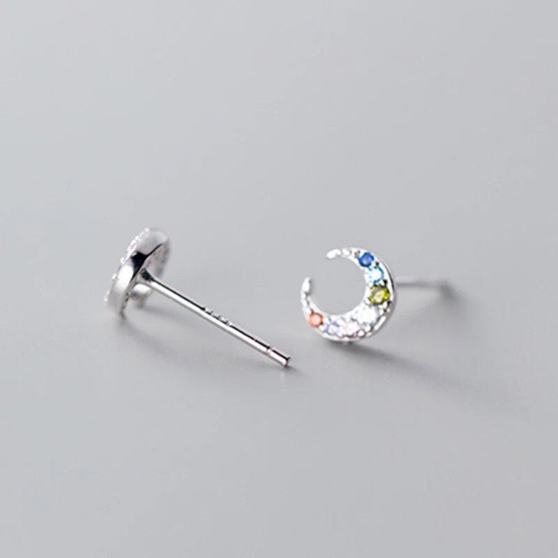 【MSP23】SV　夜空のミニムーンスターピアス　シルバースタッドピアス／アレルギー対応　ノンホールイヤリング対応可　月