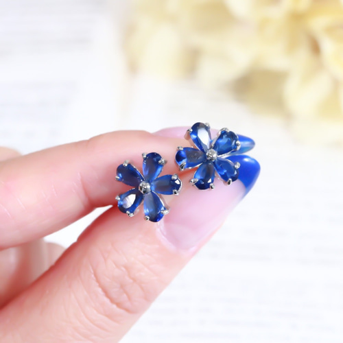 MSP63】サファイア シルバー925 フラワー スタッドピアス ちっちゃい