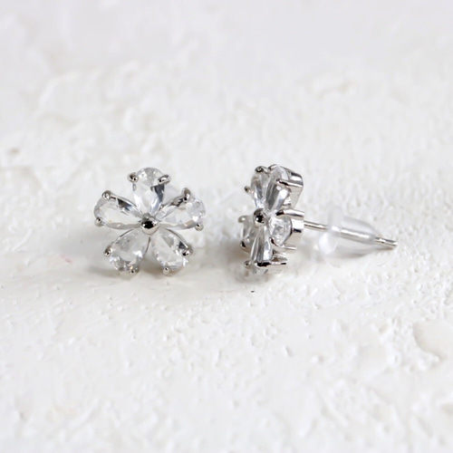 MSP64】ホワイトトパーズ シルバー925 フラワー スタッドピアス